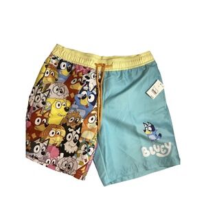 Bluey Mens Swim Trunks Character Print Blue Yellow Board Shorts Small BBLU0INMWB